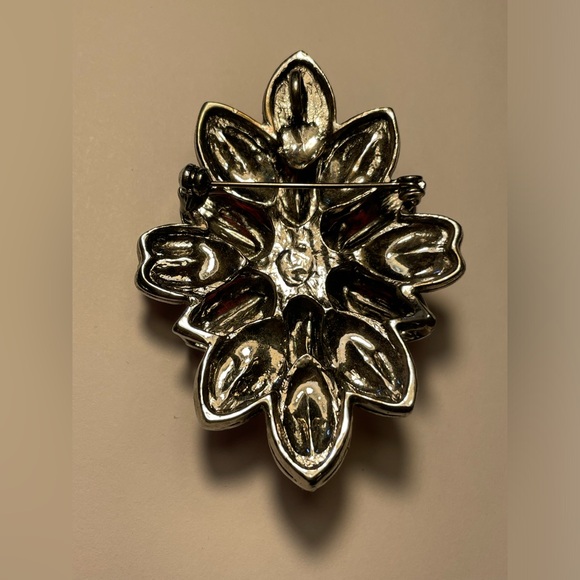 Vintage Large Pink Crystal Rhinestone Layered Flower Brooch Pin/Pendant - Picture 4 of 9